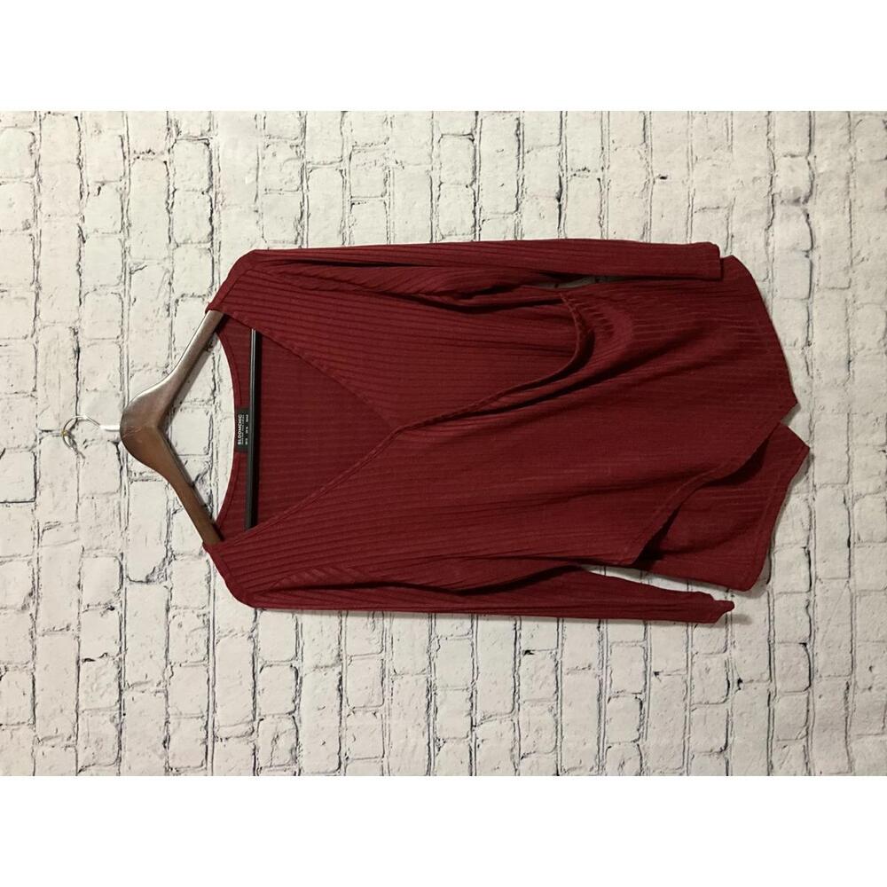 Bloomchic Ribbed Long Sleeve Jersey Top in Burgundy, Size US 12‎